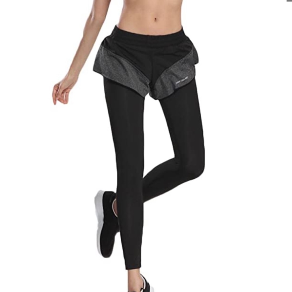 Black Compression Leggings Grey Shorts Running